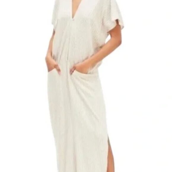 Zara Limited Edition Linen Blend Striped Kaftan Maxi Dress - Picture 2 of 3